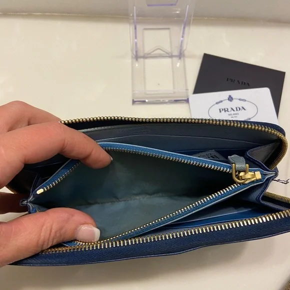 Authentic Prada Long Blue Saffiano Leather Wallet Luxury Designer - Picture 8 of 14